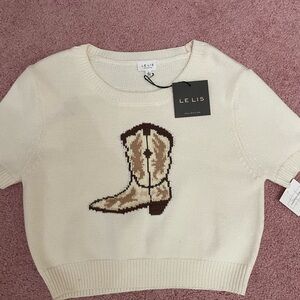 Le Lis Cream Cowboy Boot Graphic Crop sweater new size small and large avail NWT